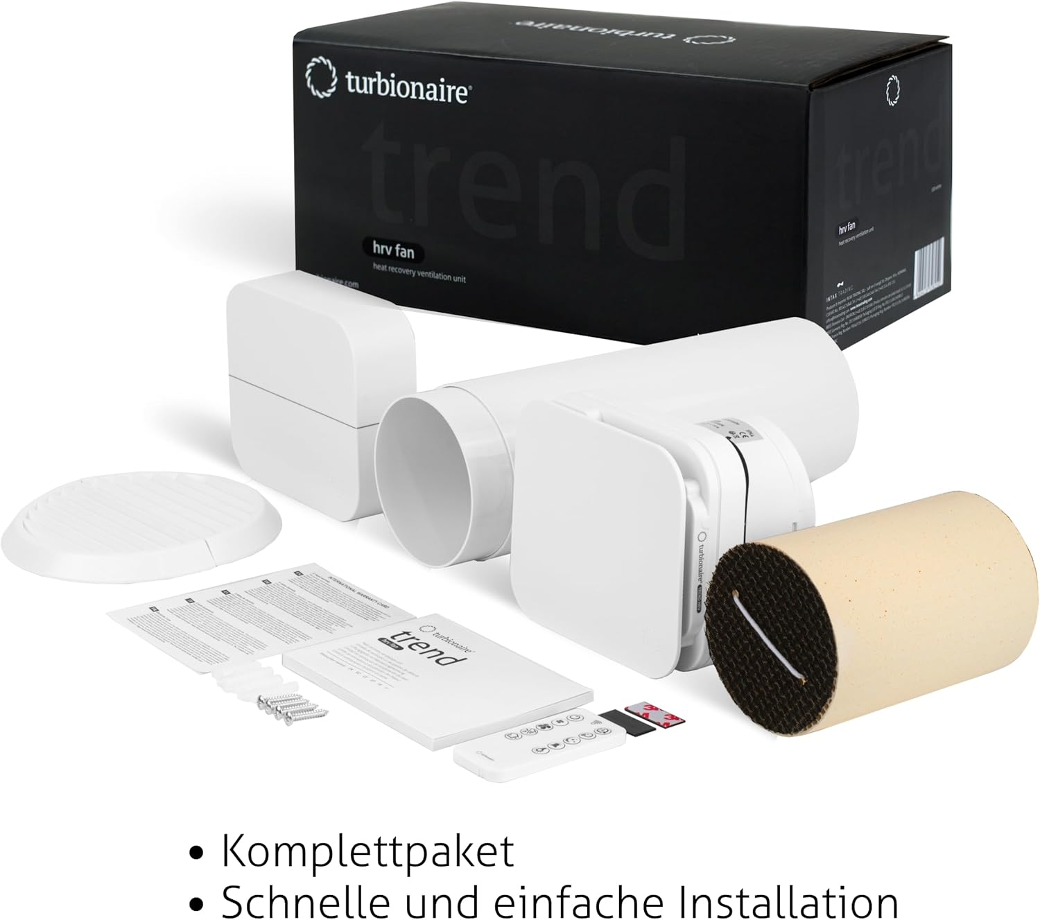 Turbionaire Trend HRV 150 WM Dezentrale Wohnraumlüftung mit Keramik-Wärmerückgewinnung, Feuchtigkeitssensor, Fernbedienung, Timer, Schlafmodus, 8 Lüftungsstufen, 3 Jahre Garantie, 158 mm