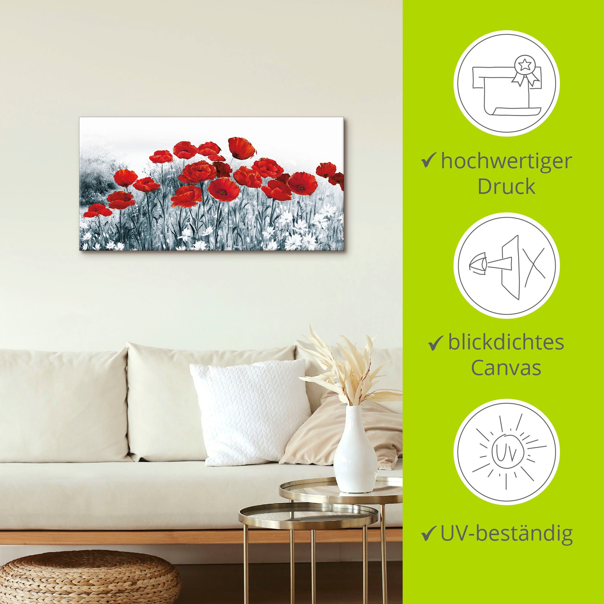 Artland Leinwandbild »Roter Mohn im Feld« Blumen 1 Stk. tlg. als Leinwandbild in verschied. Grössen