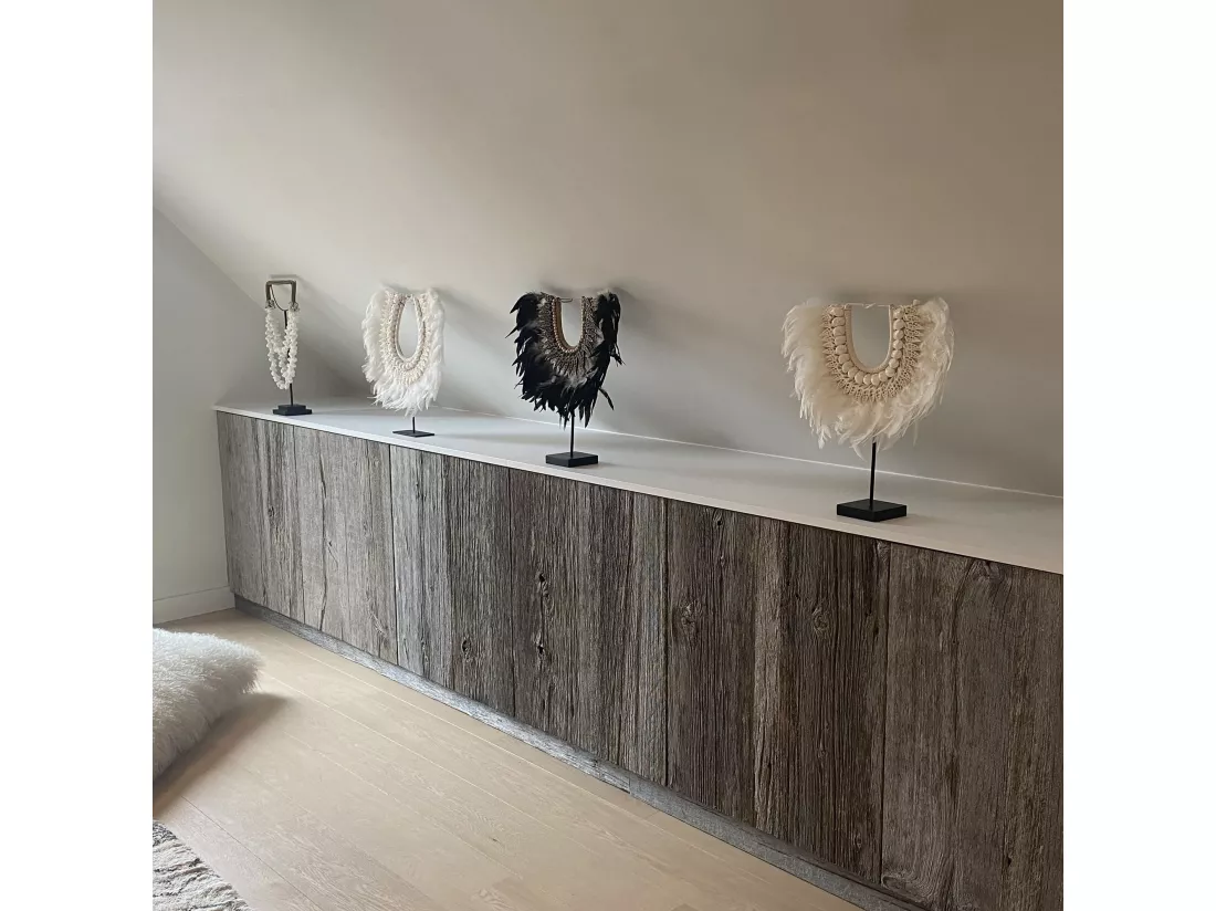 Now's Home - Collier Noir En Plumes Et Coquillages Noirs 40x10x45 Cm Papua