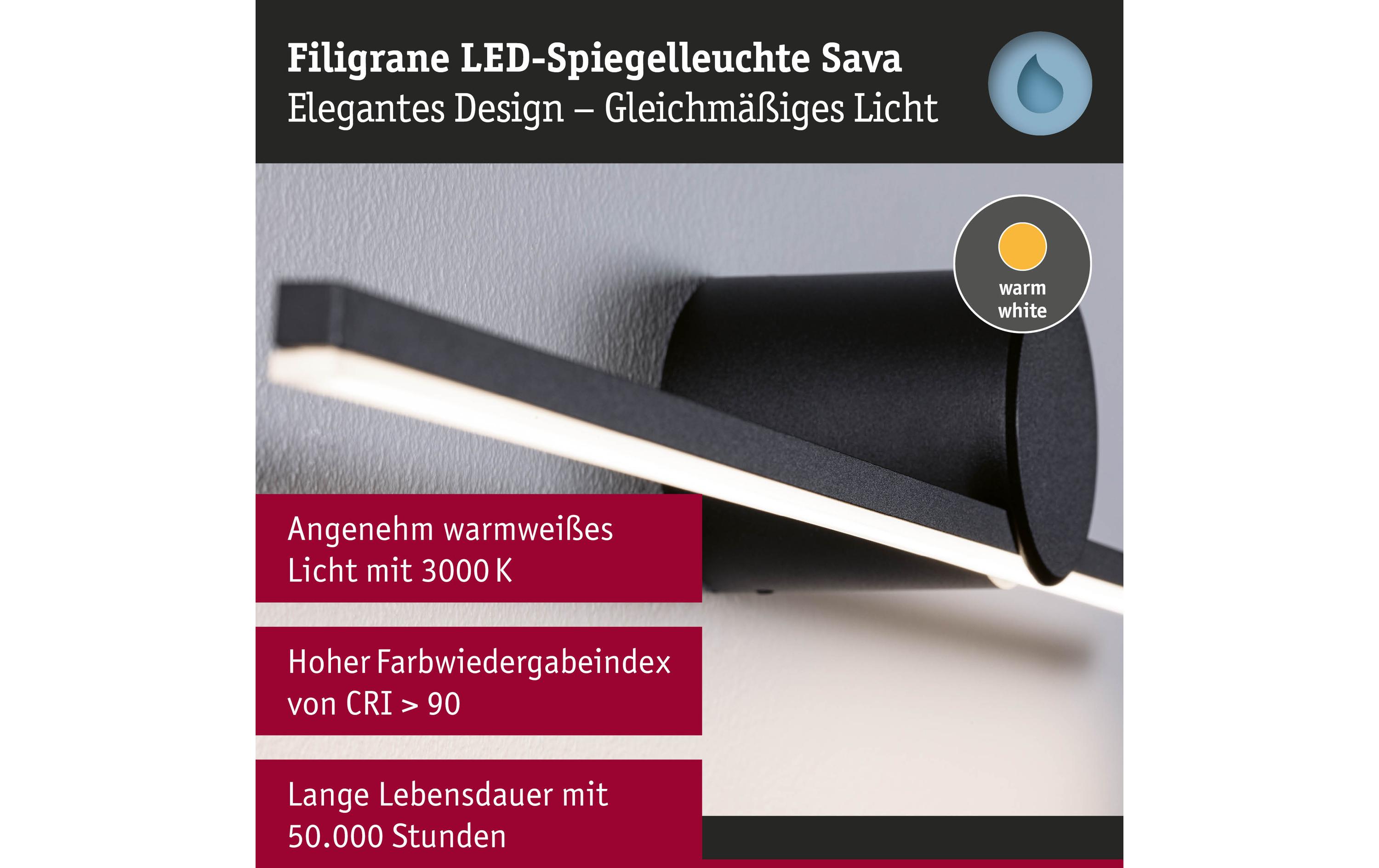 Spiegelleuchte LED Sava 4.2W SchwarzSpiegelrohrleuchte mit Schutzart IP44