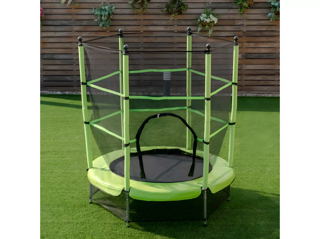 Trampoline Ø 140 cm,Filet de Protection,Echelle,Rond,Vert