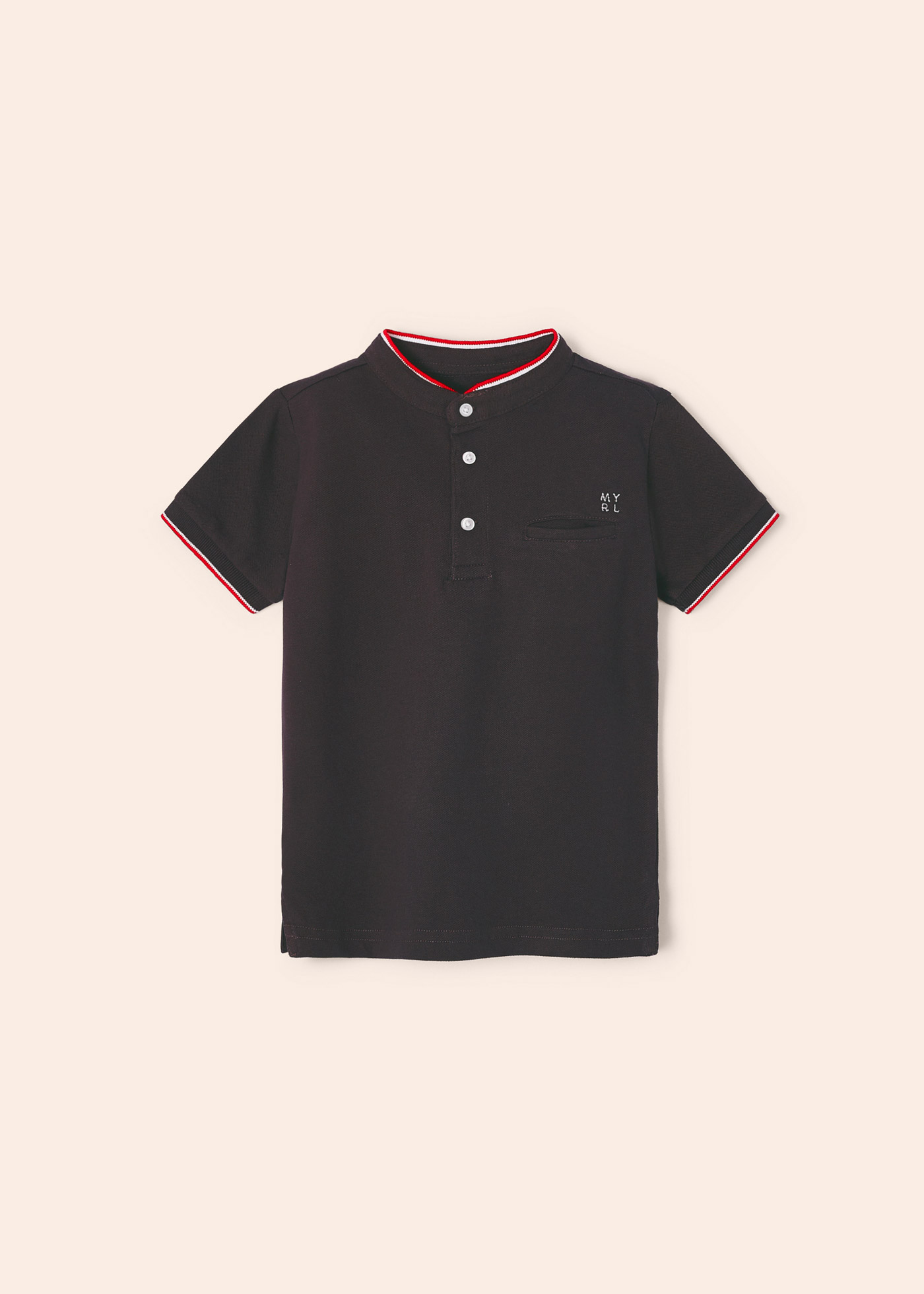 Camisa polo de manga curta com gola mandarim em algodão para meninos