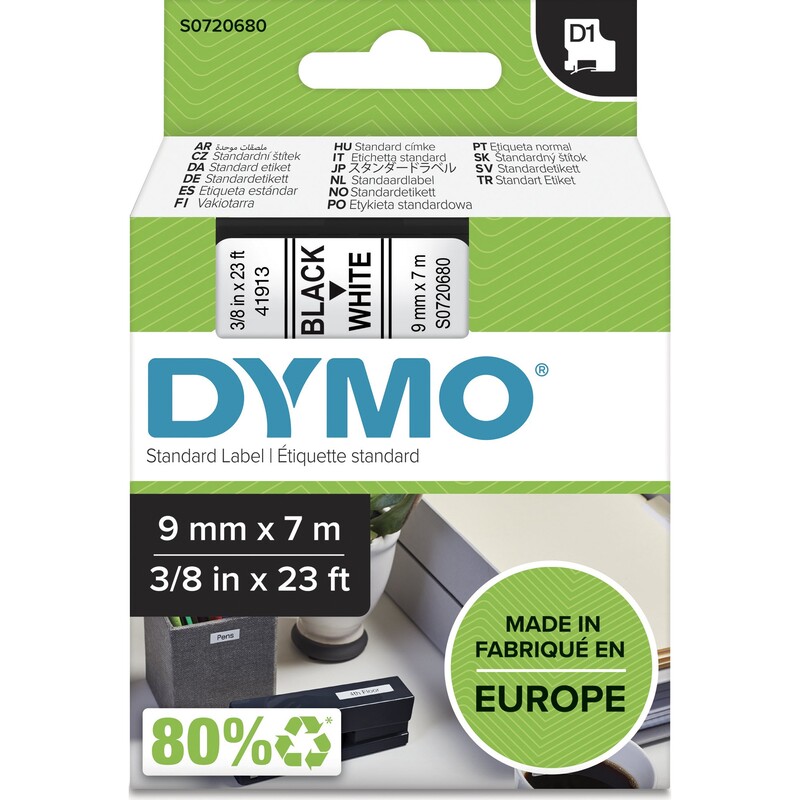 Dymo Schriftbandkassetten D1, 9 mm, schwarz auf weiss