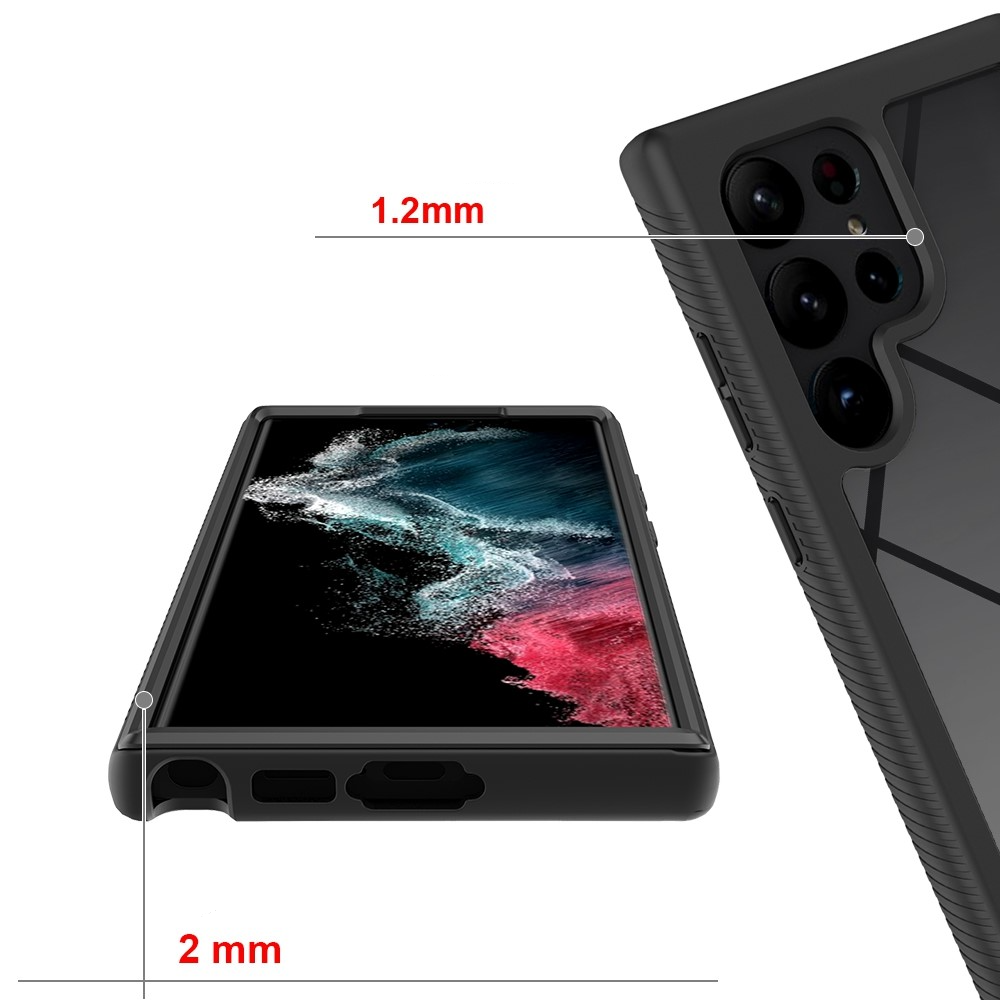 (2-tlg.) Samsung Galaxy S23 Ultra 5G Hybrid TPU Hülle mit PET-Schutzfolie - Schwarz / Transparent