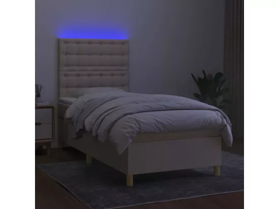 Sommier tapissier avec matelas et LED Crème 90x190 cm Tissu