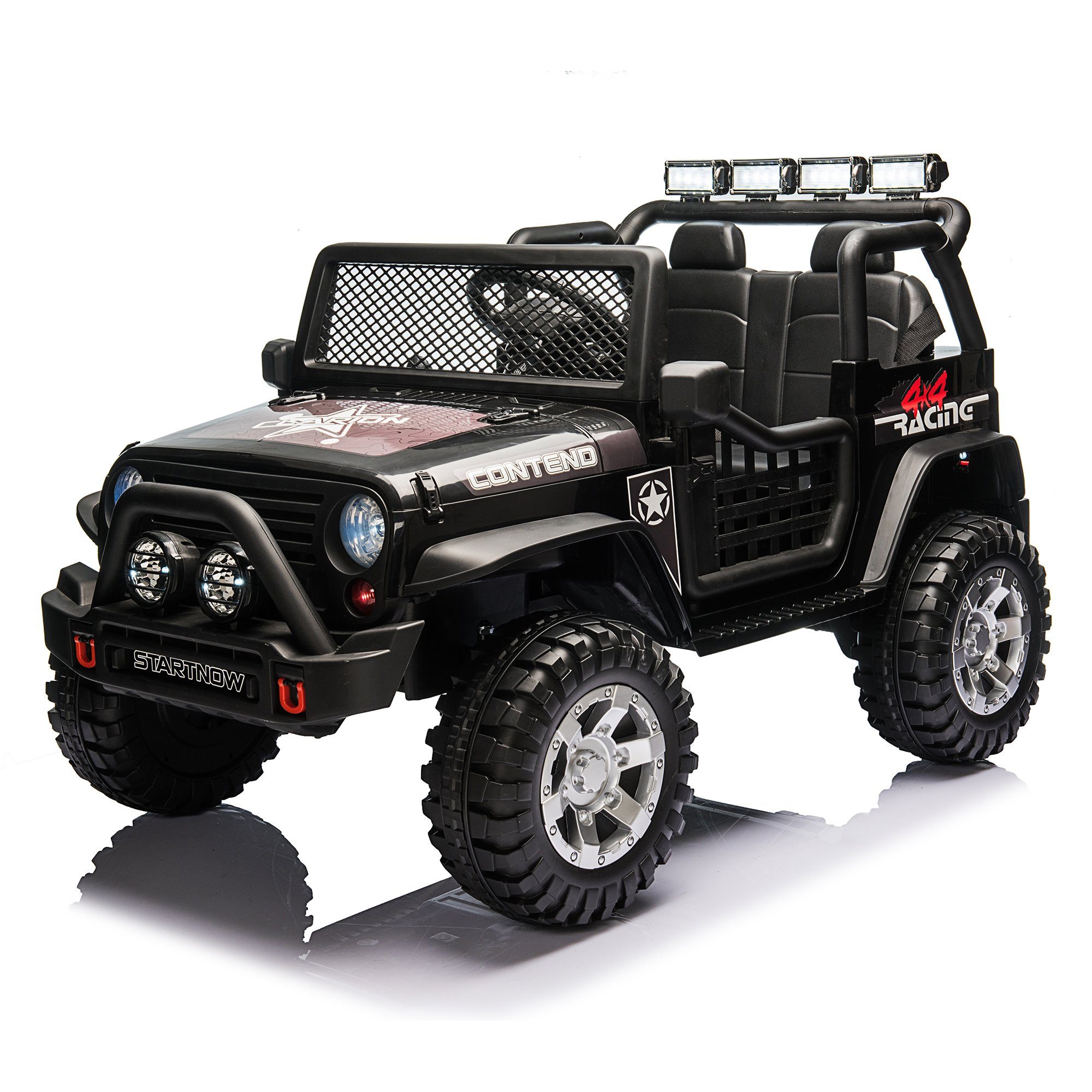 Carrinho elétrico infantil Merax, capacidade de carga 50 kg, com 2 lugares, equipado com entradas USB, AUX e Bluetooth, incluindo controle remoto.