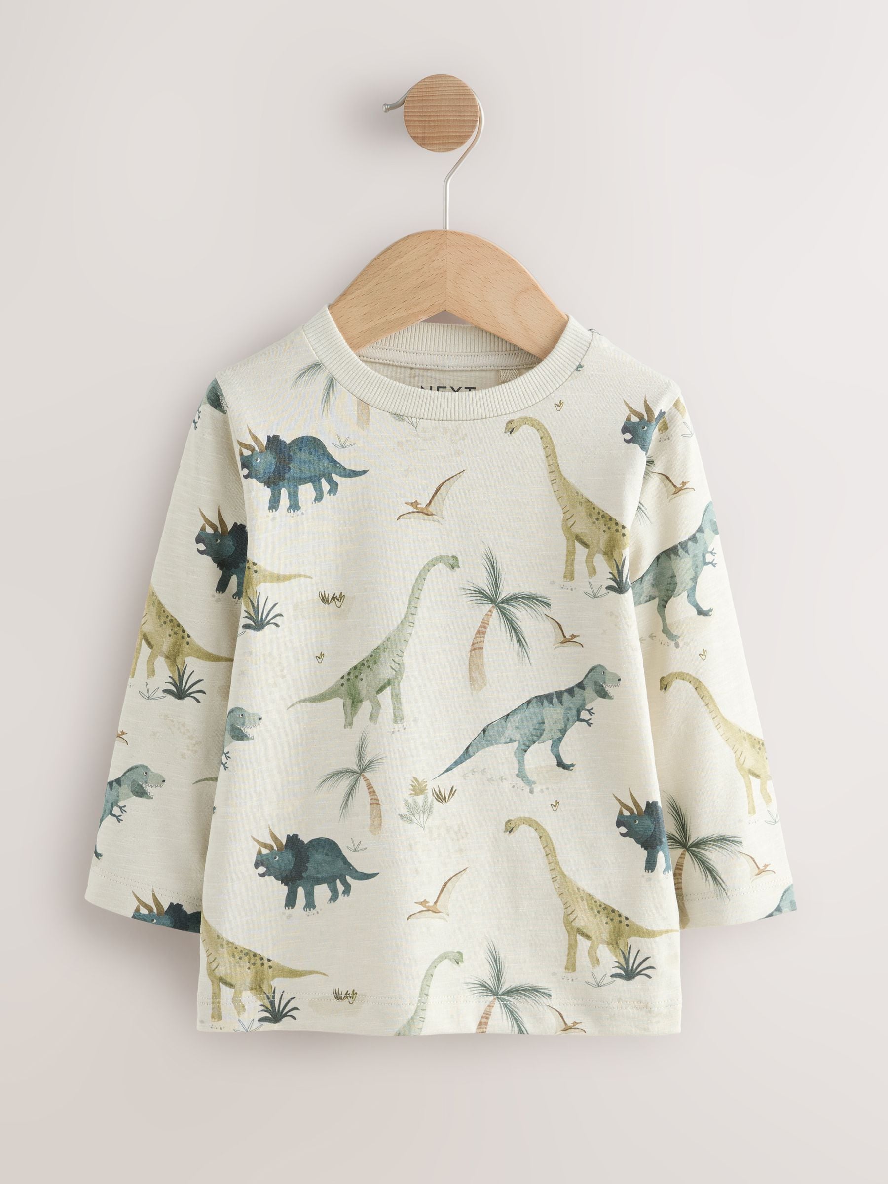 Mineraalkleurig aquarel met dinosaurus - Set van 3 T-shirts met grafische print en lange mouwen (3mnd-7jr)