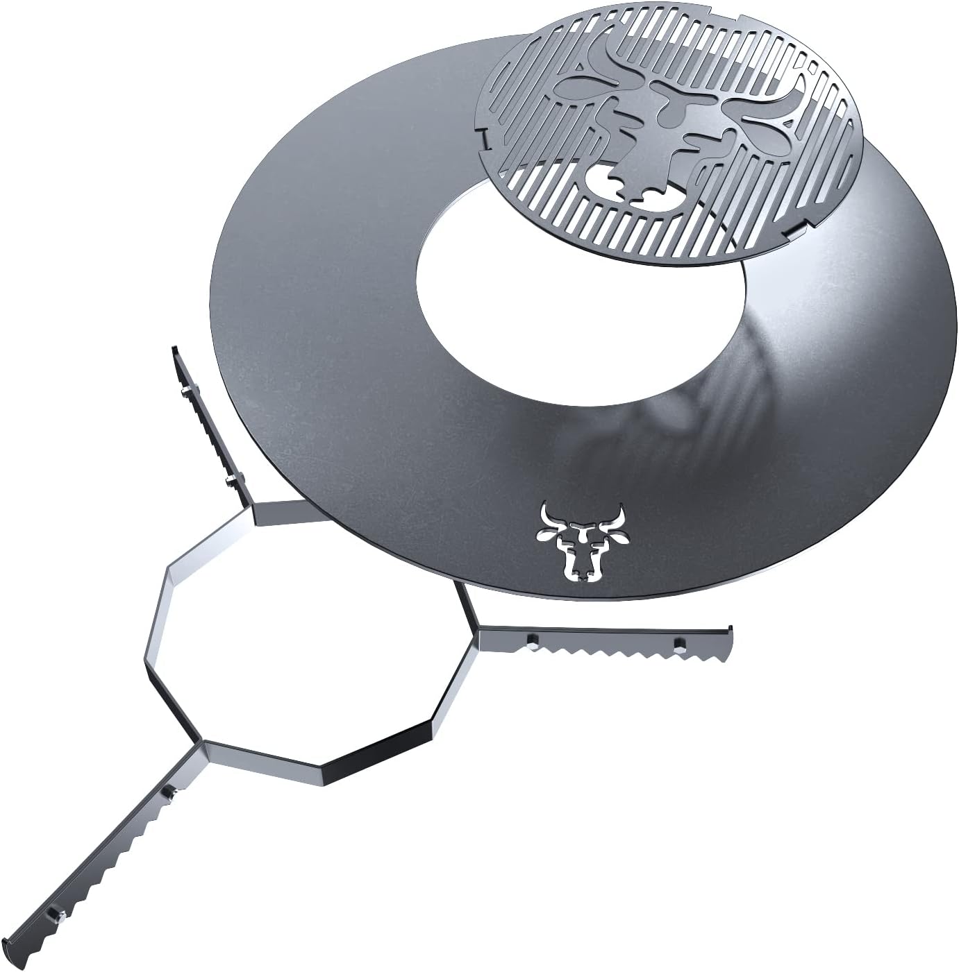 tuning-art GR07 Grillring + Grilleinsatz + Auflageleiste | Rund | Bullenmotiv | Stahl | Plancha, Größe:80er Grillring + Grilleinsatz + Auflageleiste