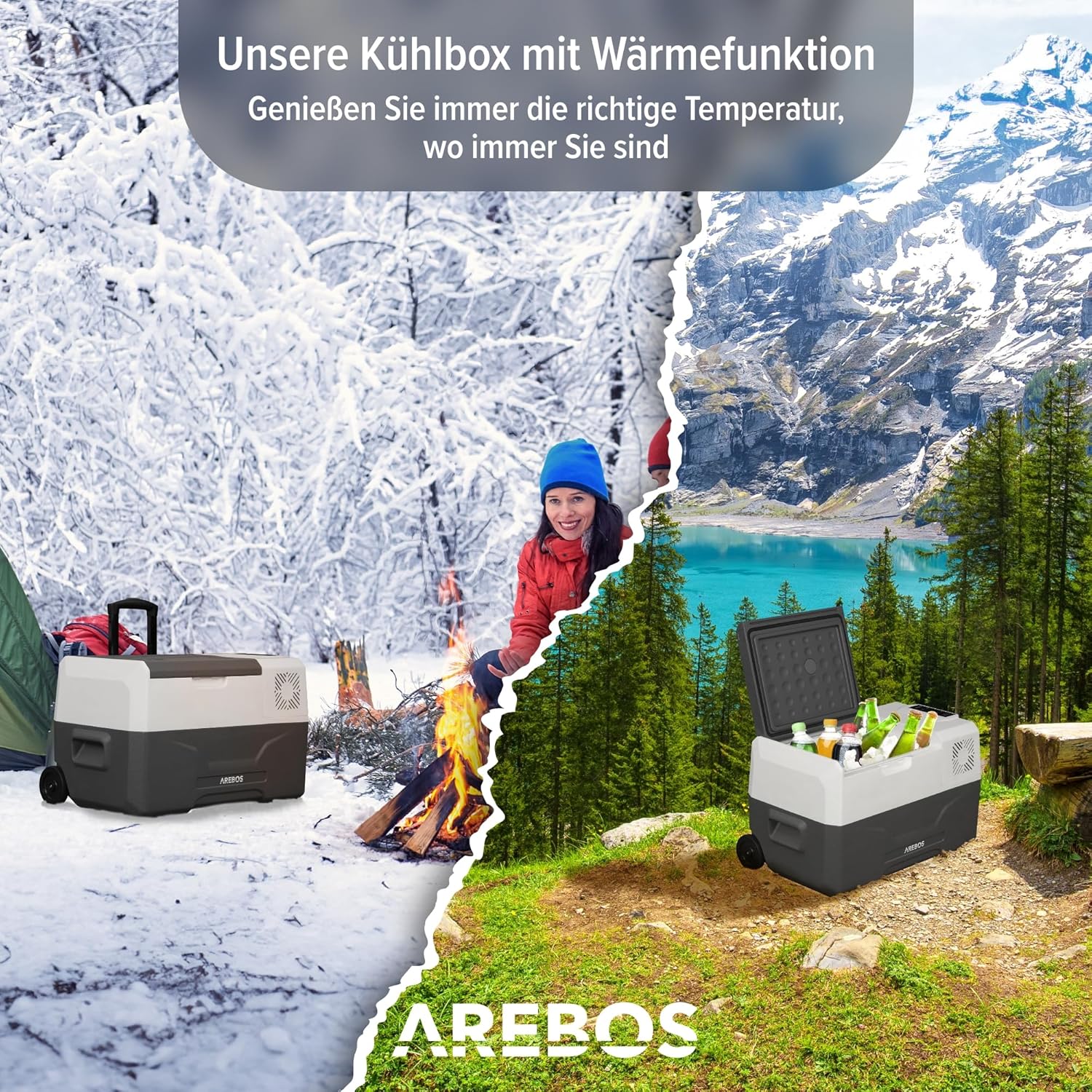 Arebos Kompressor Kühlbox mit Rollen 27 Liter | Elektrische Gefrierbox mit APP & Smart-Steuerung | Mobile Kühltruhe mit USB-Anschluss | bis -20 °C | 12/24 V 230V | für Auto,LKW,Camping,Boot,Wohnmobil