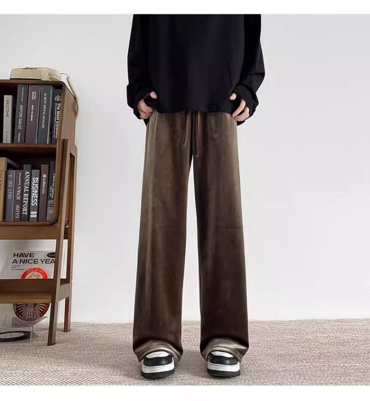 emeisa - Fluwelen broek met hoge taille en wijde pijpen