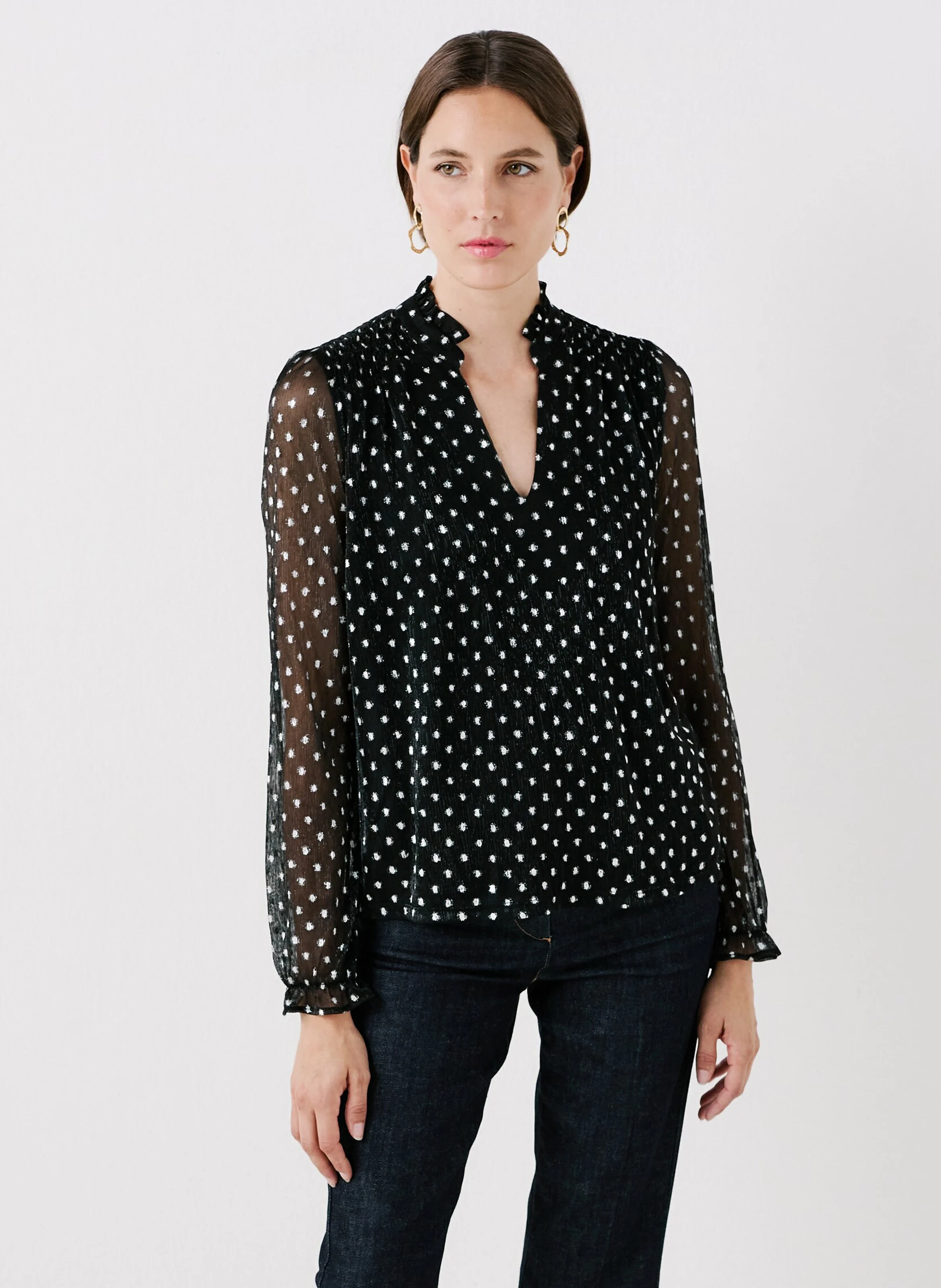 TILTANA2 - Blouse col V à pois | Argent