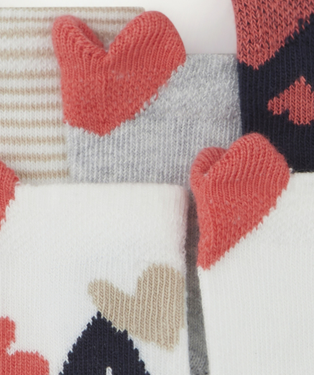 LOT DE 5 CHAUSSETTES HAUTES BÉBÉ FILLE AVEC COEURS ROSES