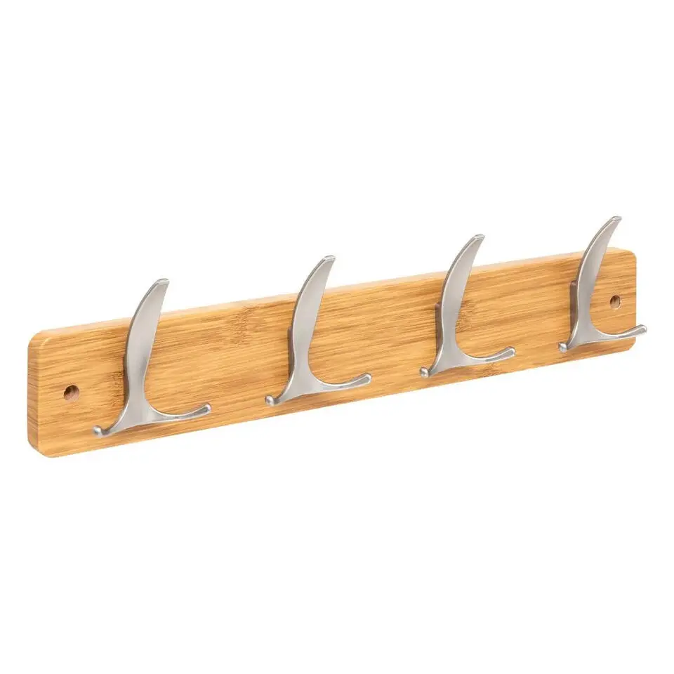 5Five Kapstok - 4 ophang haken - RVS - naturel/zilver - 45 x 10cm