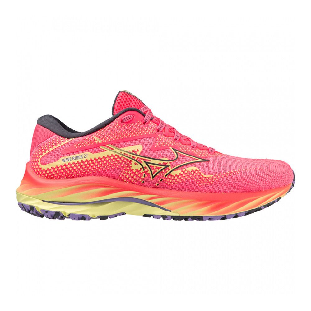 Mizuno WAVE RIDER 27 - Chaussures running Femme high-vis pink/ombreblue/luminous