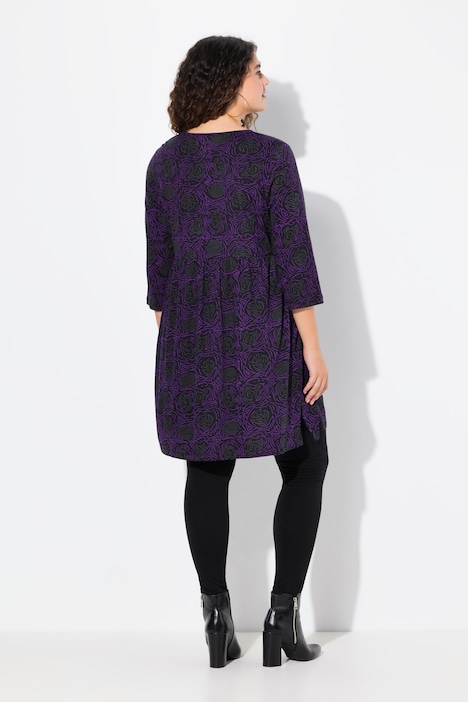 Longshirt, A-Linie, Blumendruck, 3/4-Ärmel