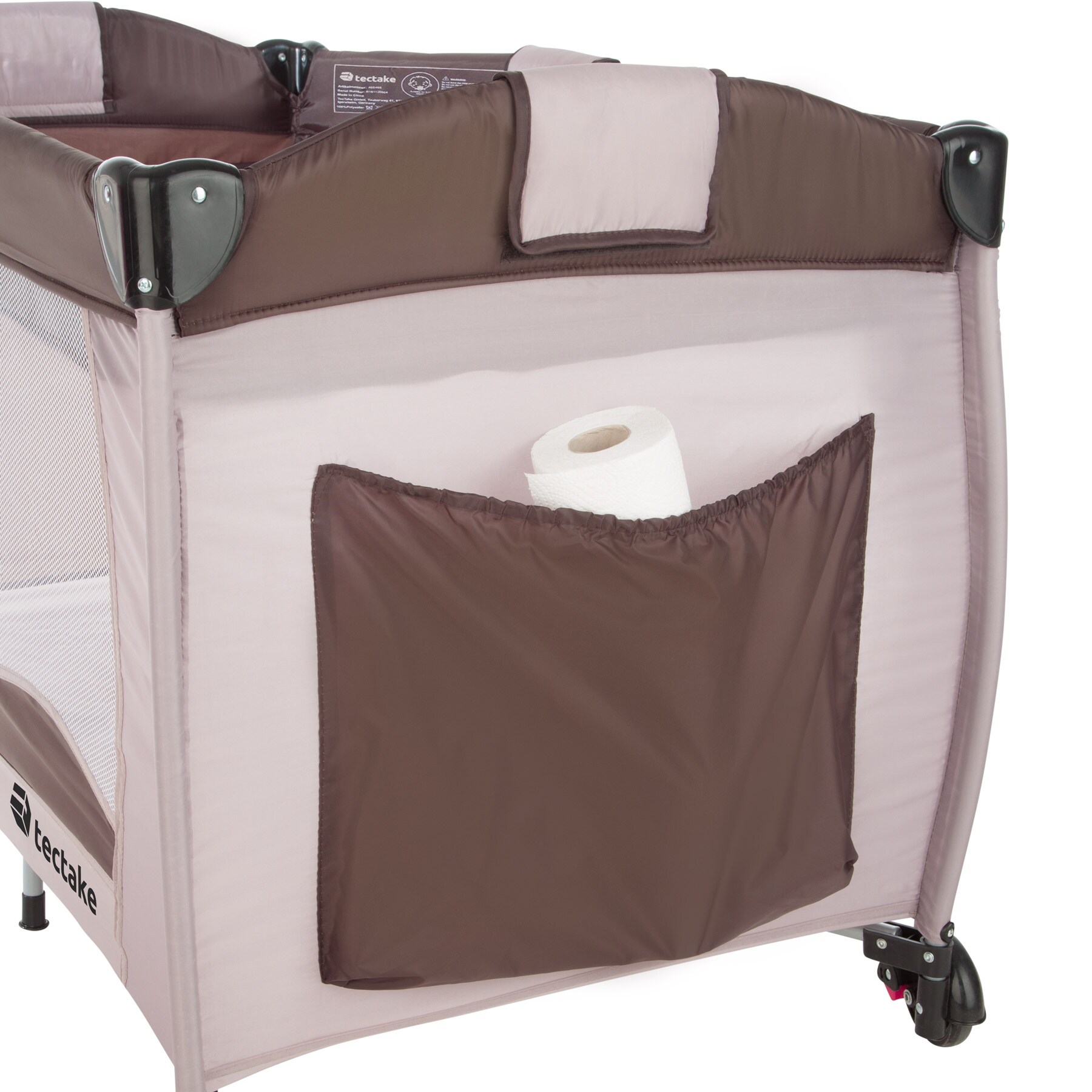 tectake® Kinder Reisebett, klappbar und höhenverstellbar, 2 Rollen mit Bremsen, inklusive Tragetasche, 132 x 75 x 104 cm