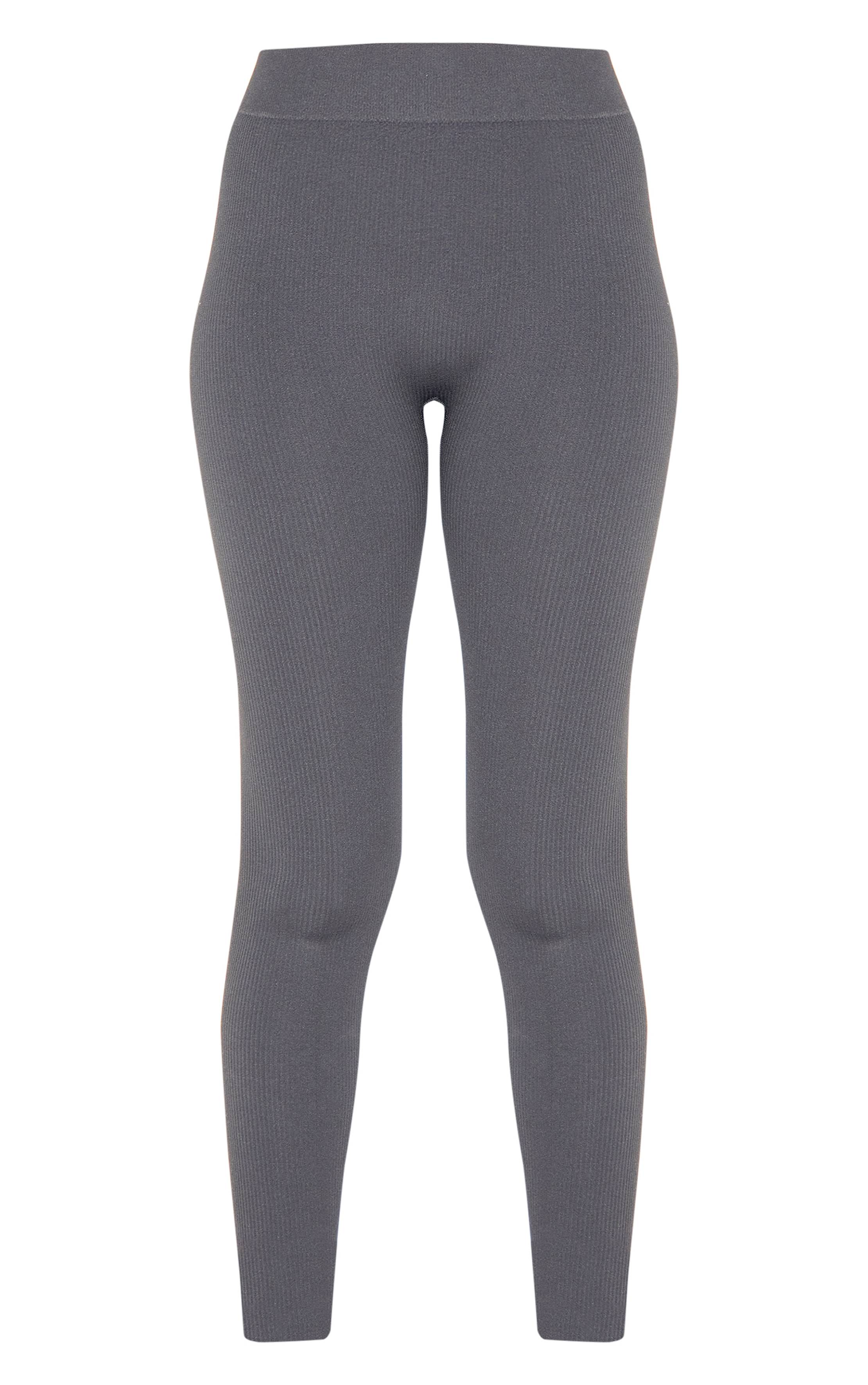 Charcoal Grey Legging Côtelé Sculptant À Détails Contour