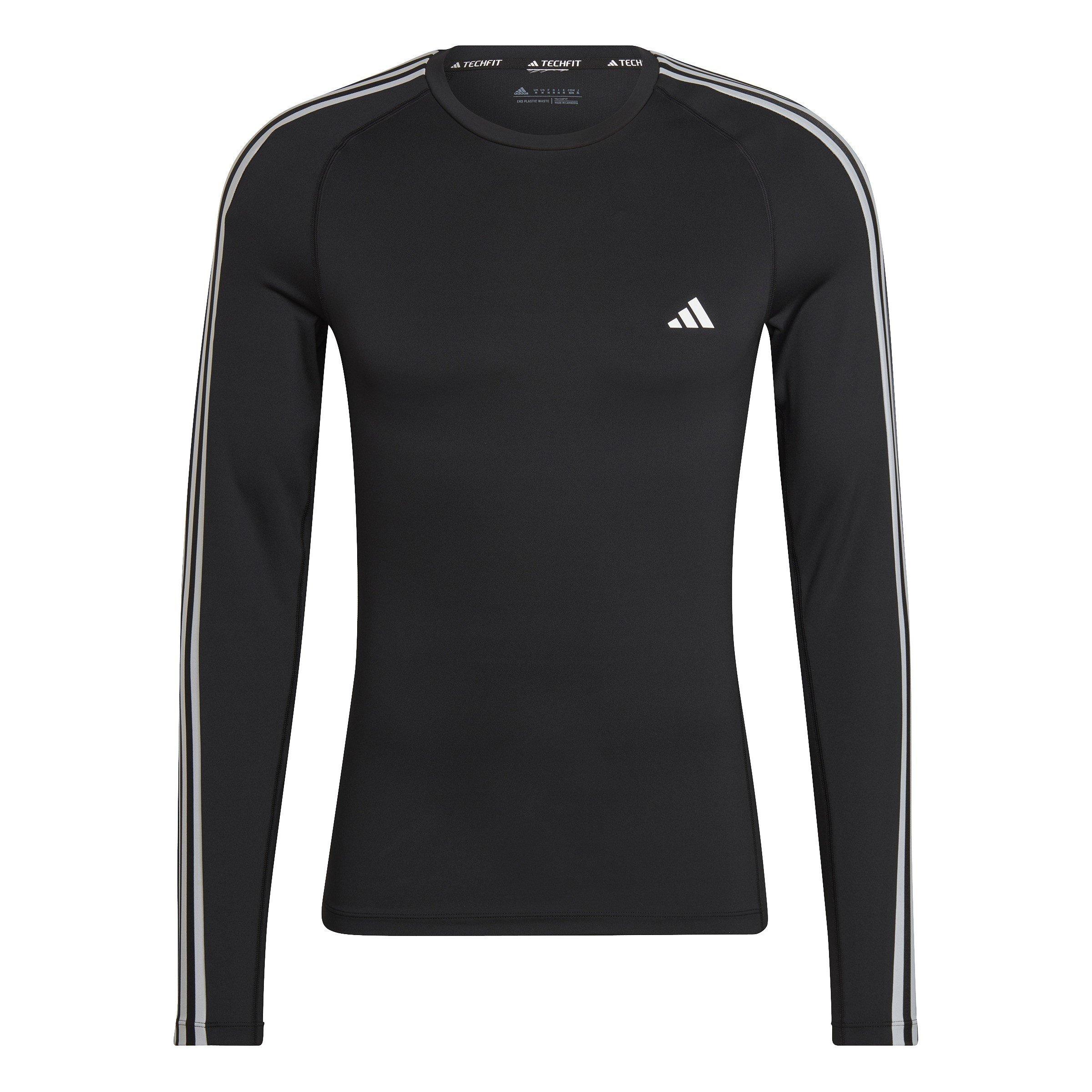 adidas Techfit 3 Stripe Long Sleeve T Shirt Mens