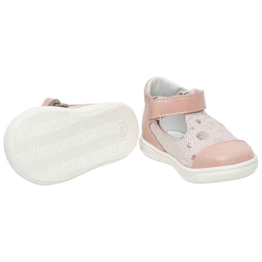 Salomés en cuir rose irisé à pois - Rose