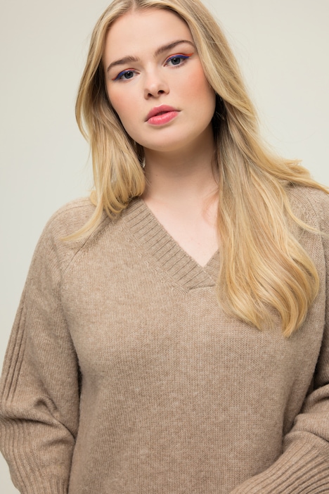 Strick-Maxikleid, Loose Fit, Strukturstrick, V-Ausschnitt, Raglan-Langarm