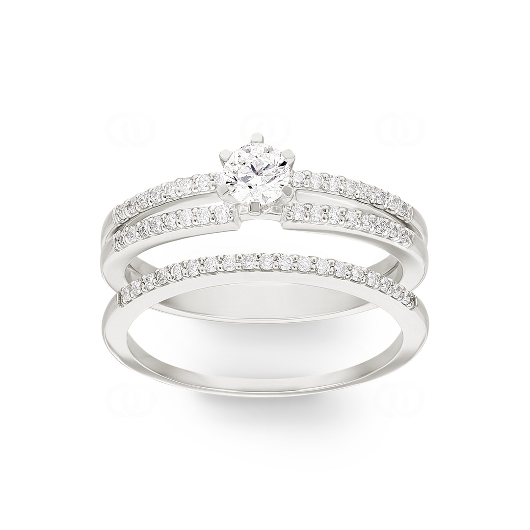 Verlobungsring mit Beisteckring 750/18 K Weissgold mit Diamanten 0.51 ct H/si