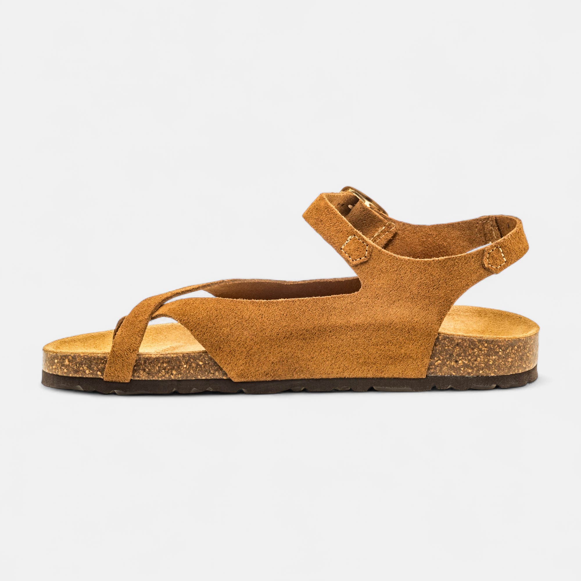Mules semelle liège Femme en cuir camel