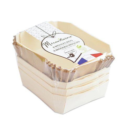 4 moules individuels en bois rectangle + 8 caissettes sulfurisées de c