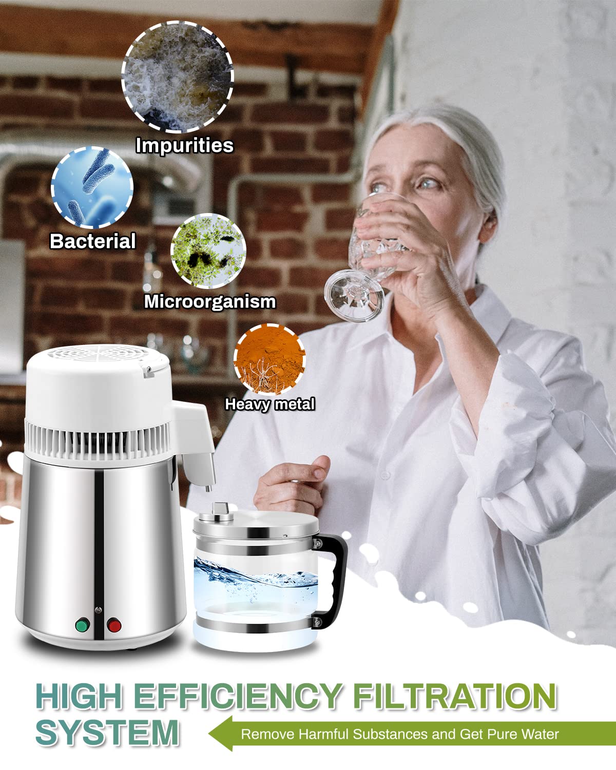 Destilliergerät Wasser Destilliergerät 4L Edelstahl Wasserdestillierer Wasser-destilliergerät Wasserdestilliergeräte Water Distiller für Reinwasser Destillieren zu Hause mit Glaskanne 220V