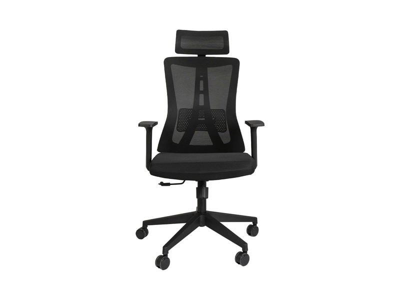 Contini Bürostuhl ErgoFlex Schwarz Drehbarer Stuhl mit Armlehnen und Kopfstütze