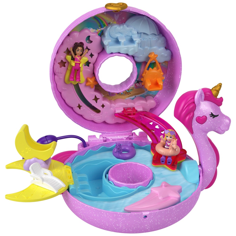 Polly Pocket Sparkle Cove Abenteuer Einhorn Schwimmring Kompaktes Spielset
