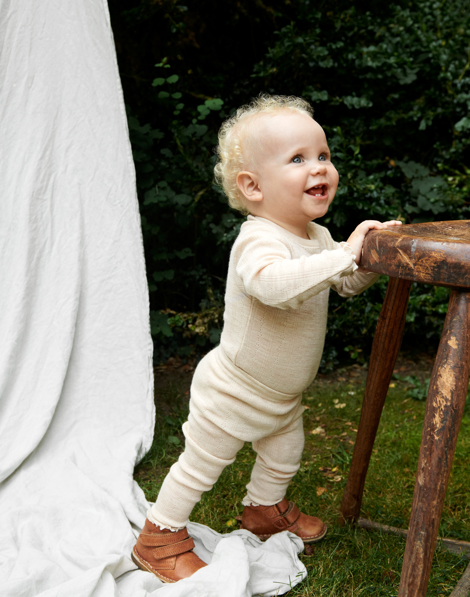 Pointelle romper met lange mouw van merinowol voor baby’s