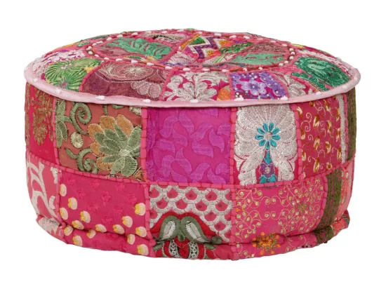 Pouf rond en coton en patchwork fait à la main 40 x 20 cm Rose