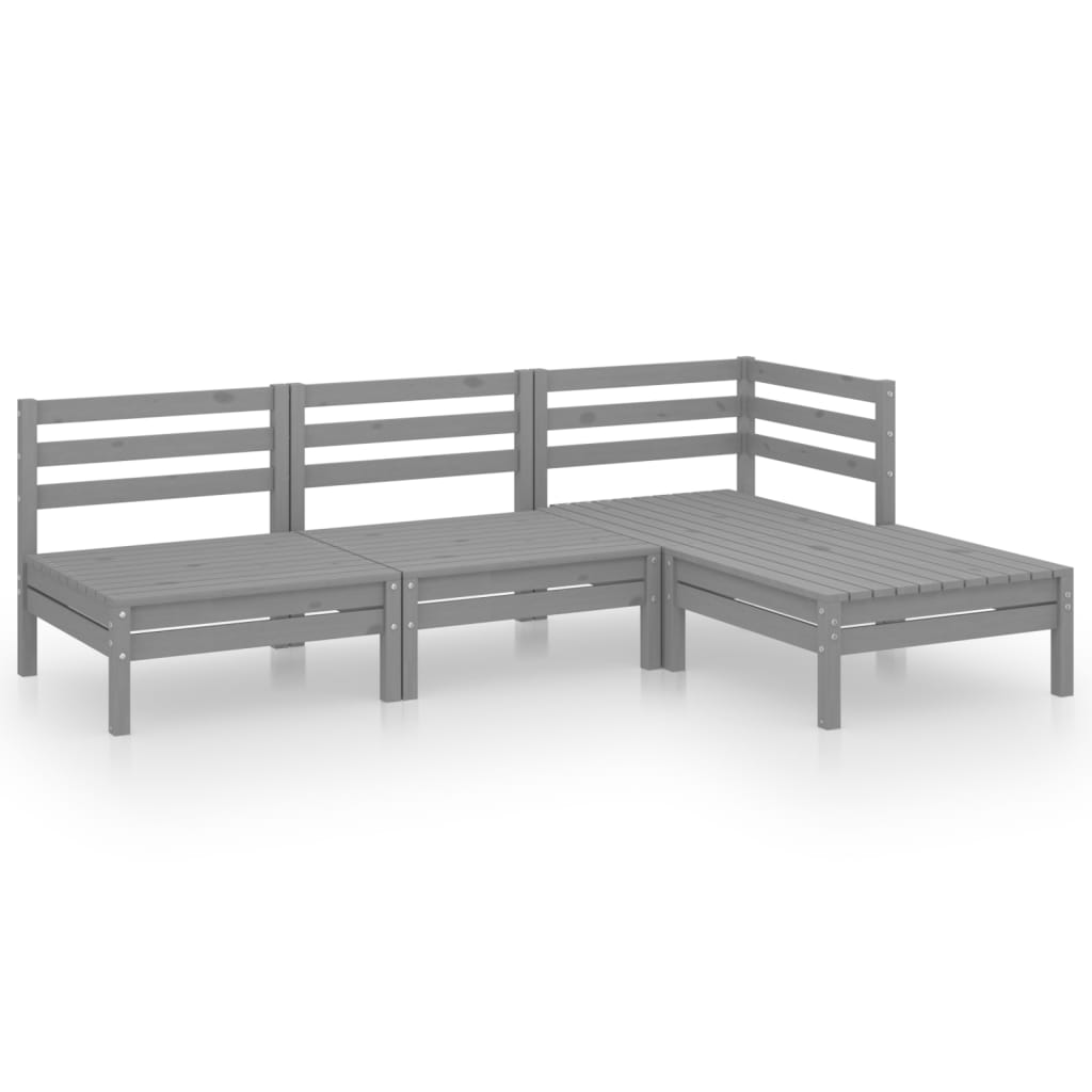 Salon de jardin meuble d'extérieur ensemble de mobilier 4 pièces bois de pin massif gris