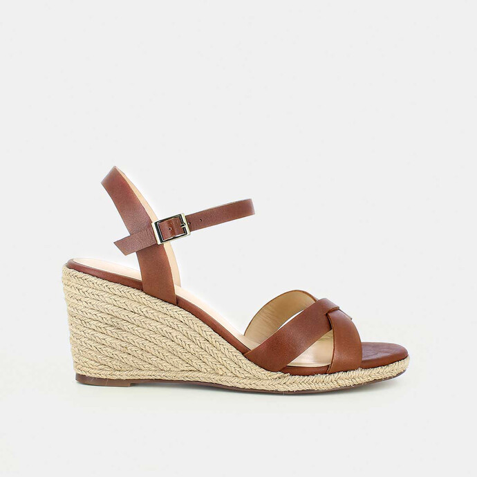Sandales à talon compensé  en corde en cuir marron