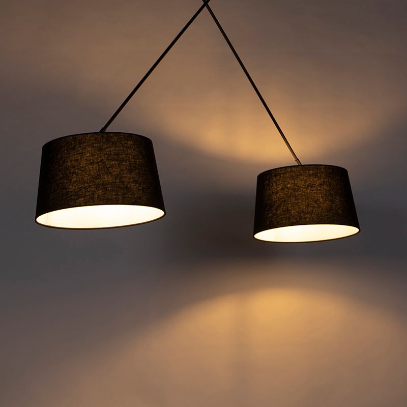 Hanglamp zwart met linnen kappen zwart 35 cm 2-lichts - Blitz