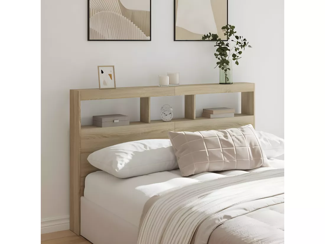 Armoire tête de lit avec LED chêne sonoma 160x17x102 cm