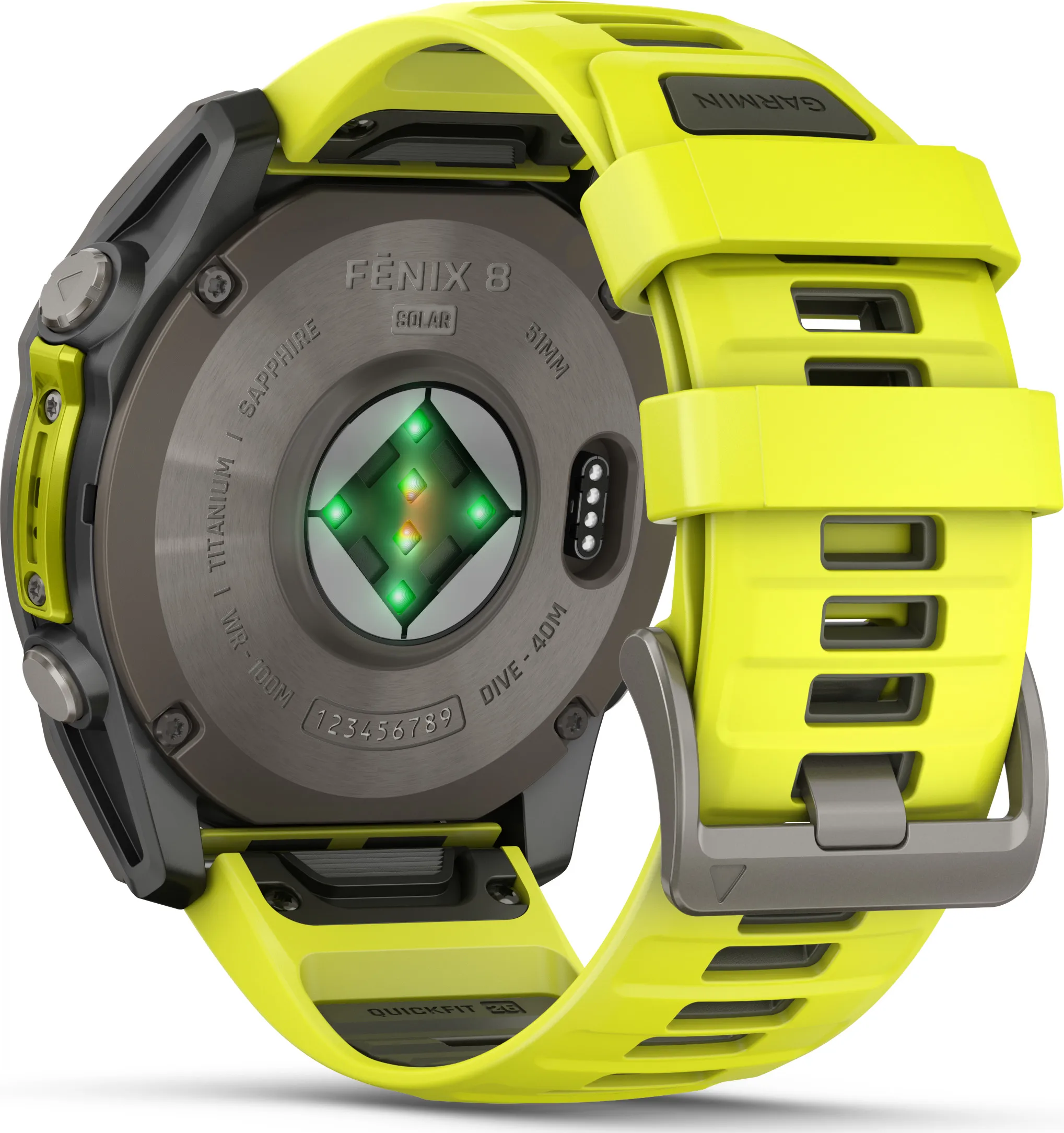 Garmin Fenix 8 Solar 51mm, Sapphire Solar Titanium - Amp Yellow/Graphite Silicone Strap