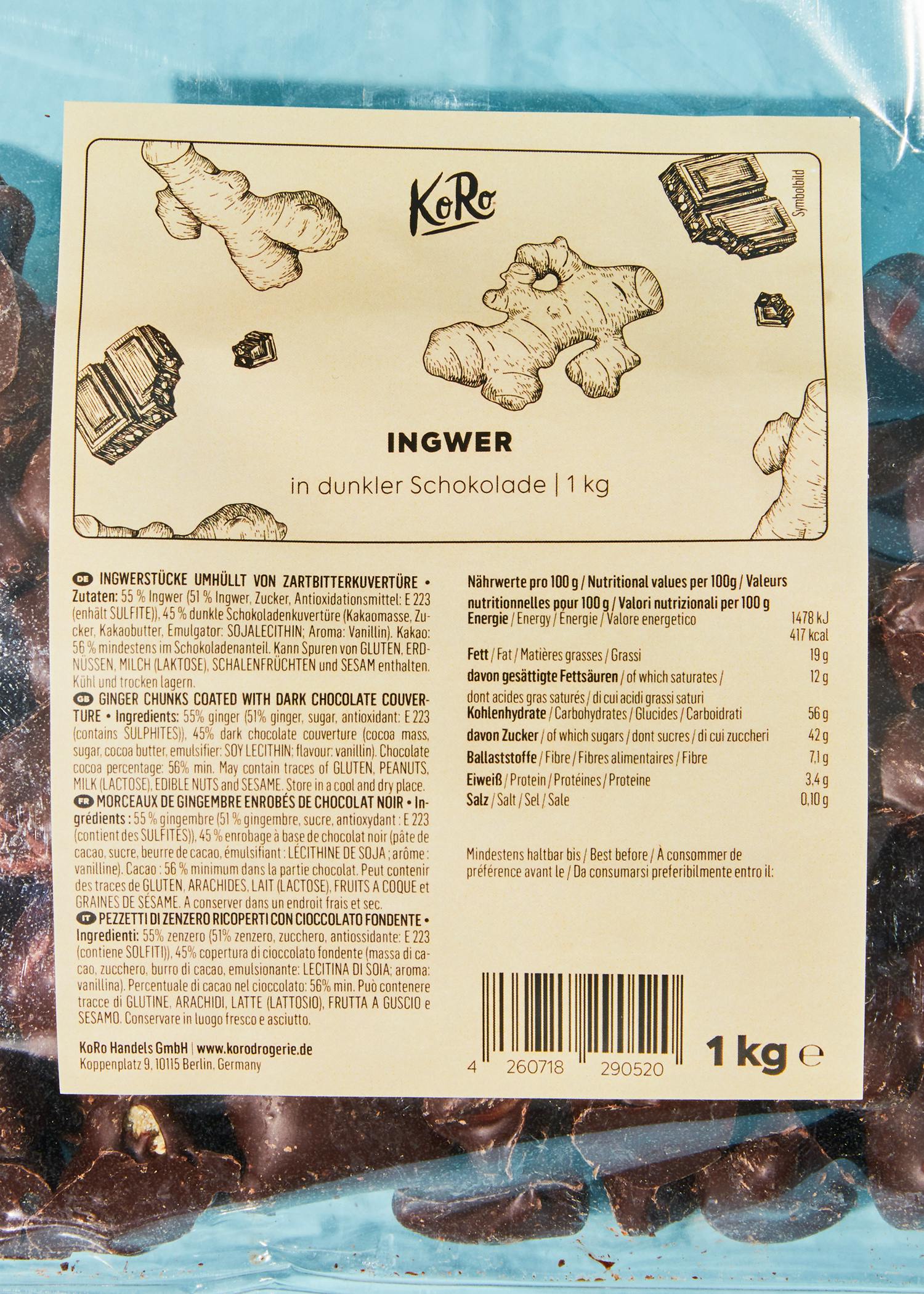 Ingwer in dunkler Schokolade 1 kg