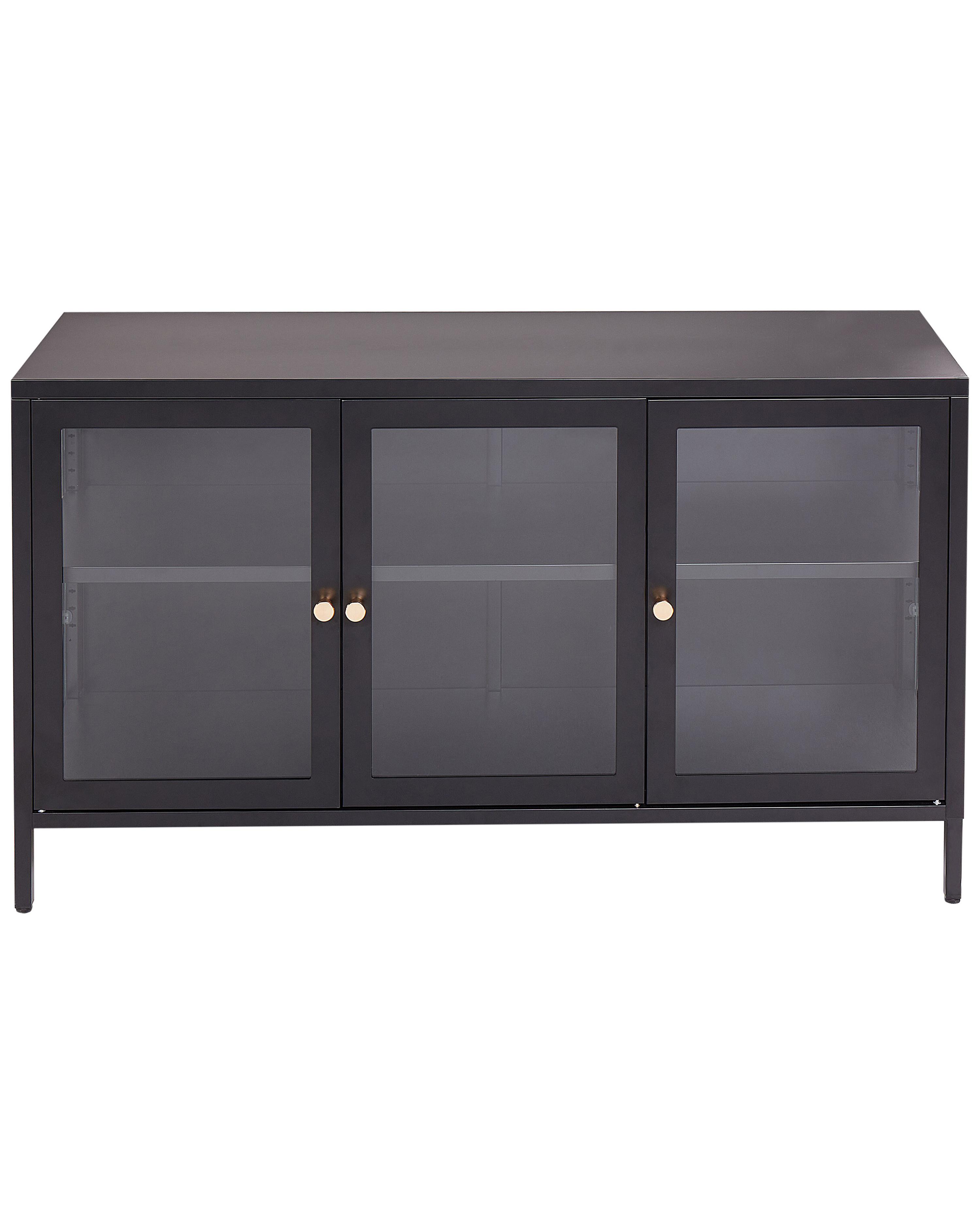 Dressoir met glazen deuren NEWPORT Metaal 115 cm Zwart