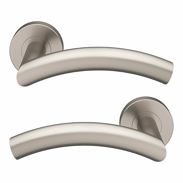 Ensemble poignée sur rosace rond à visser GoodHome Lagow acier inoxydable effet ino x satin gris Ø53mm