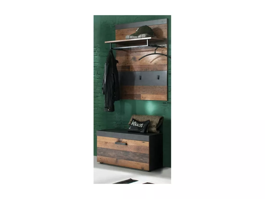 Ensemble meuble d'entrée 2 pièces mélaminé chêne foncé et gris Orcel