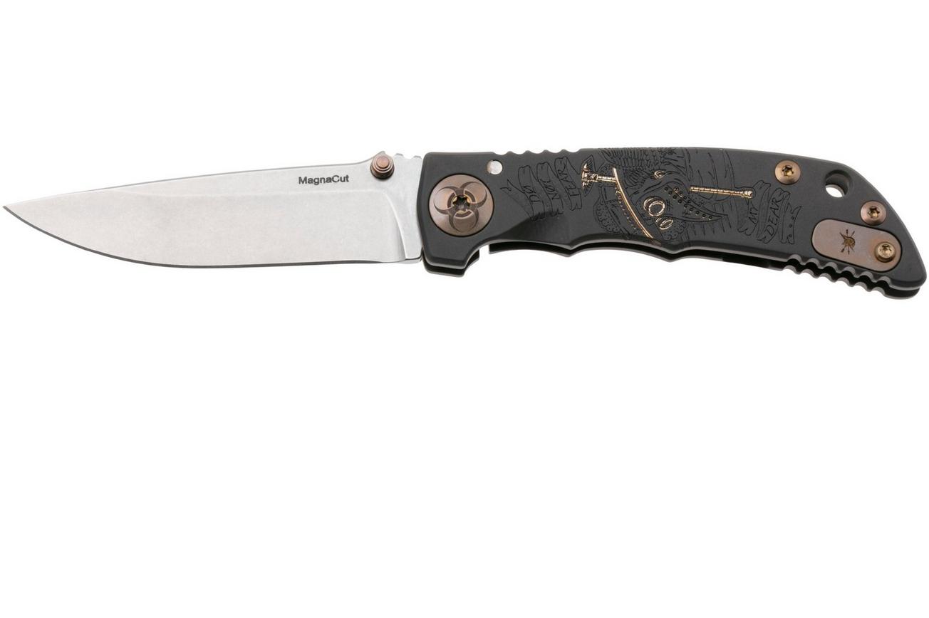 Spartan Harsey Folder 3.25 SF10C-BL-PL, Stonewashed CPM MagnaCut, Plague Doctor Black/Bronze Anodized Titanium zakmes