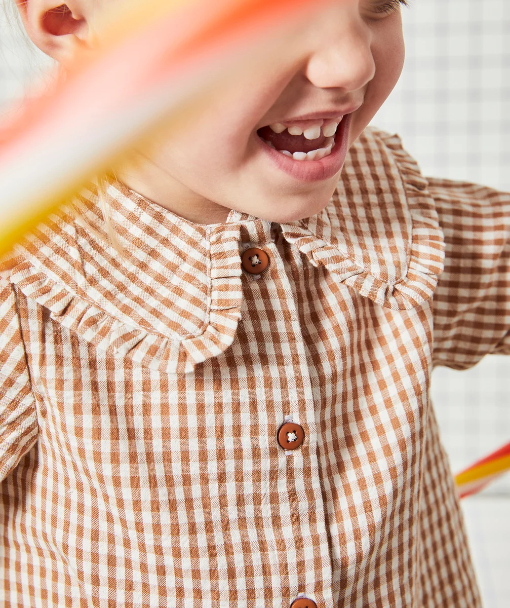 CHEMISE À CARREAUX BÉBÉ FILLE EN COTON COL CLAUDINE