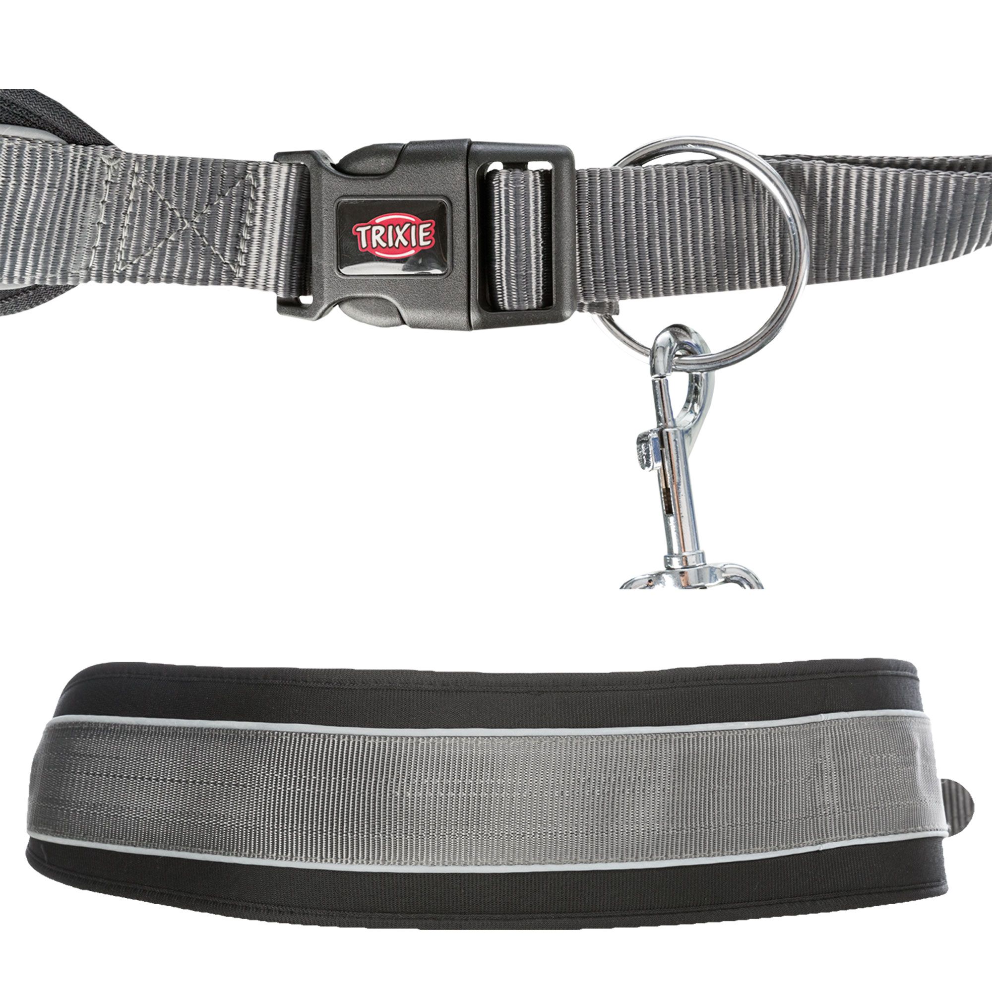 Bauchgurt mit Hundeleine - grau - Joggingleine - Bauchumfang: 75-120 cm