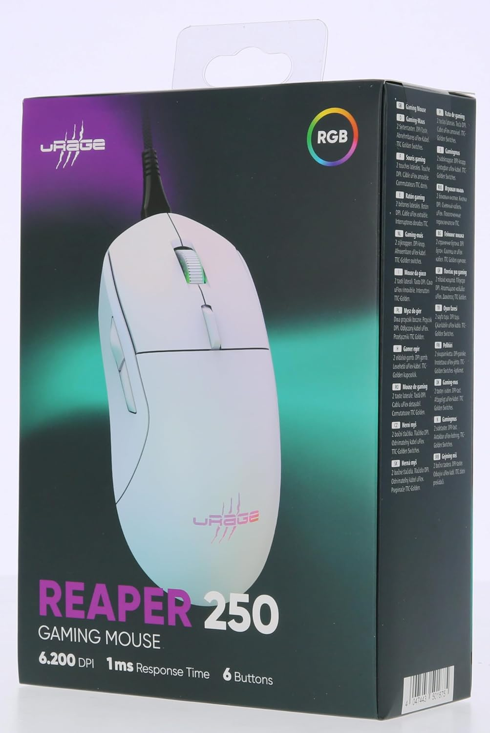 Reaper 250 kabelgebundene USB Gaming Maus mit 6200 DPI / Rainbow LED / 6 programmierbaren Tasten (00217837) - Weiss