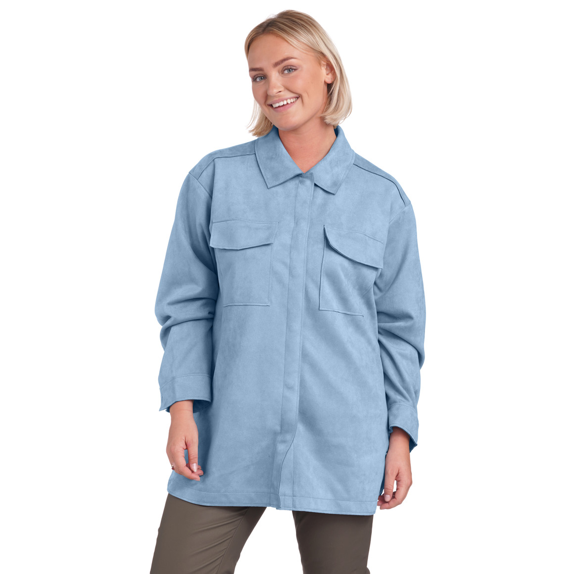 Gina Benotti Damen Veloures-Overshirt mit zwei Taschen hellblau