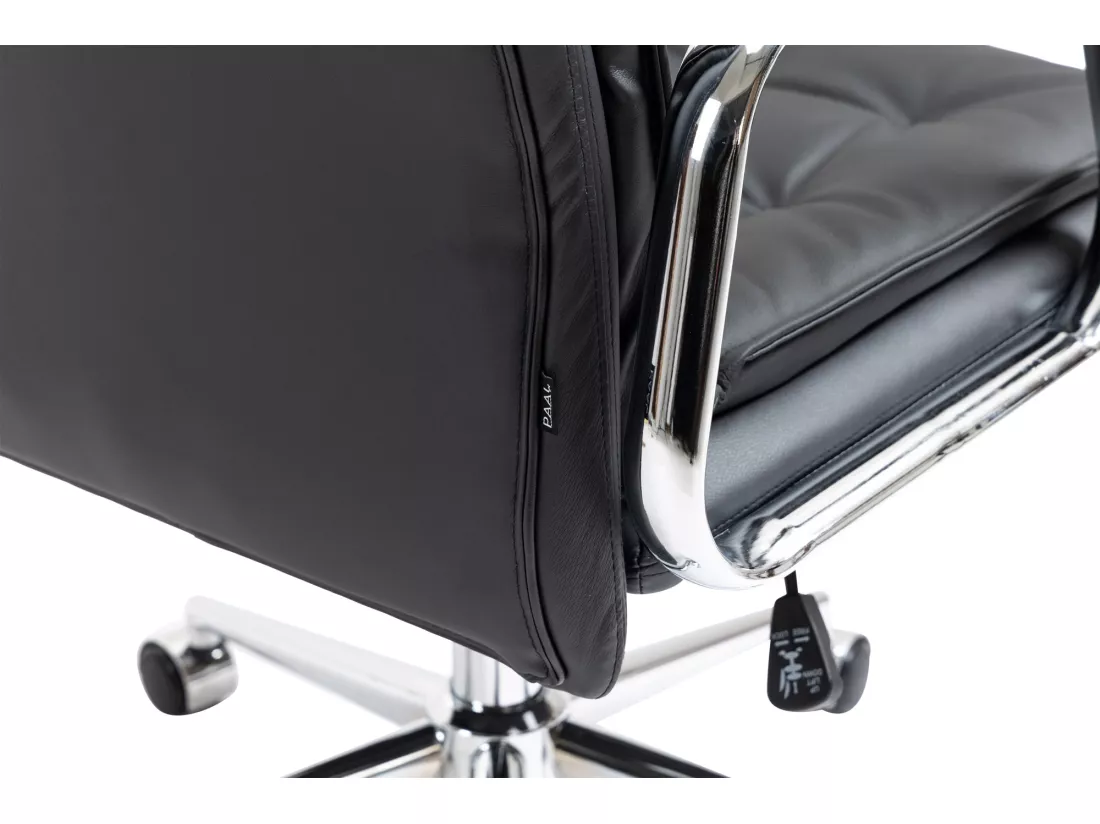 Chaise de bureau - Véritable cuir & Métal chromé - Noir - Sotira