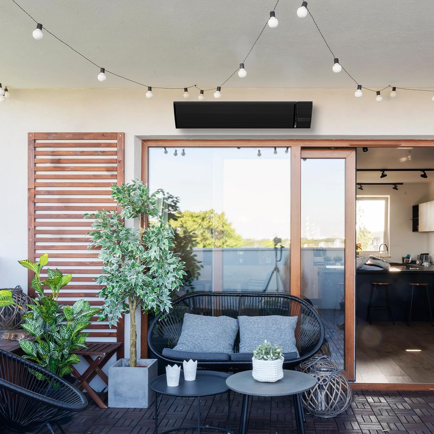 Infrarot Heizstrahler, Infrarotstrahler 1500 Watt, Infrarotheizung mit Thermostat, Elektroheizung mit WiFi App Steuerung Fernbedienung, Infrarotheizstrahler Wand- & Deckenmontage, Terrasse & Garten