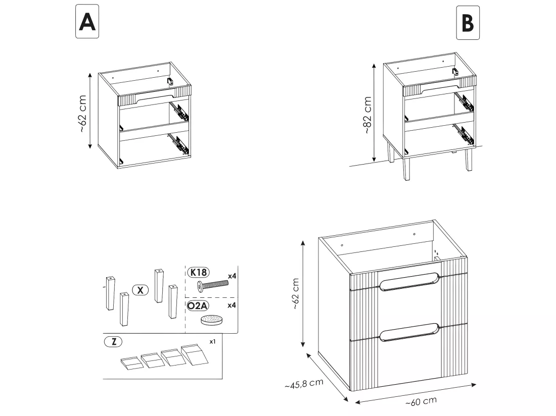 Meuble sous lavabo de salle de bain - Blanc alpin - L60-H62-P45,8 - FUJI