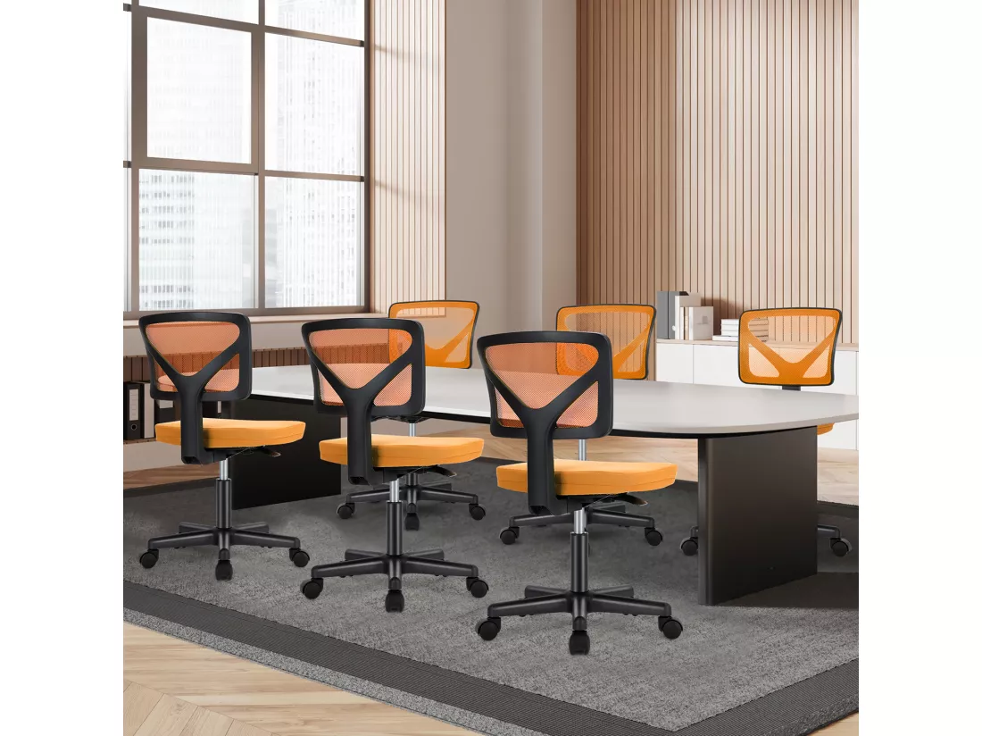 Chaise de bureau,Chaise d'ordinateur pivotante avec support lombaire,sans accoudoir,Low-Back Mesh,Orange